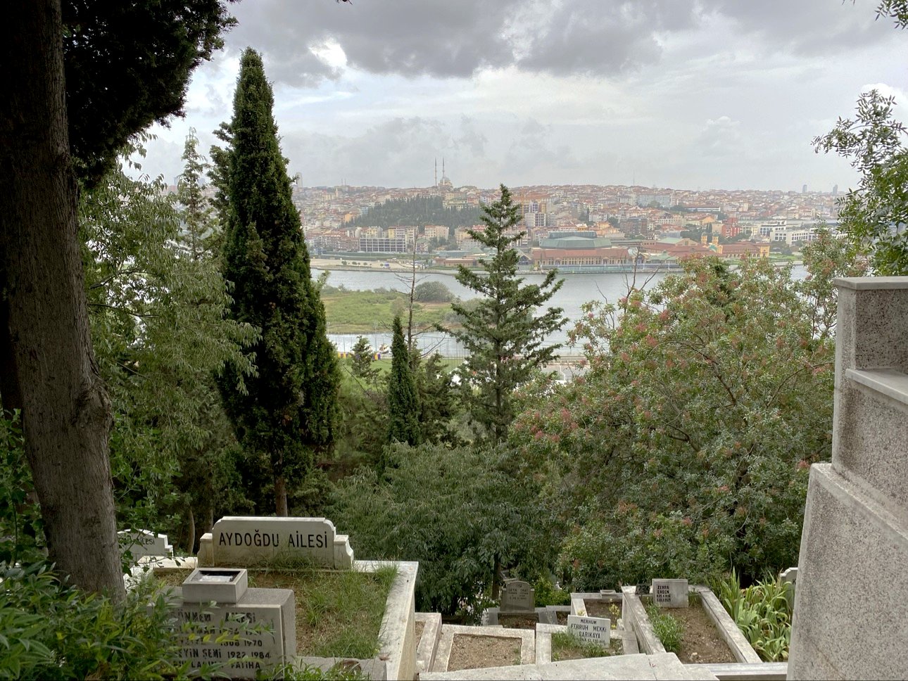 Graves and cypresses on the cemetery hill above the Golden Horn